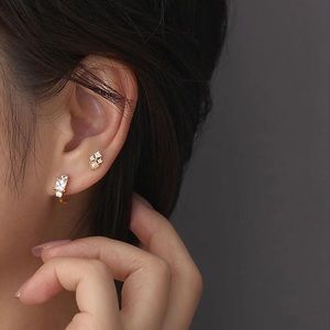 Dainty Gold Cubic & Pearl Stud Earrings 925 Sterling Silver 18K Plated Gold